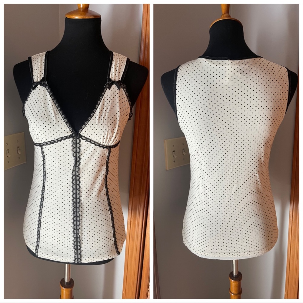 Topia Lace Trim Polka Dot Cami EUC